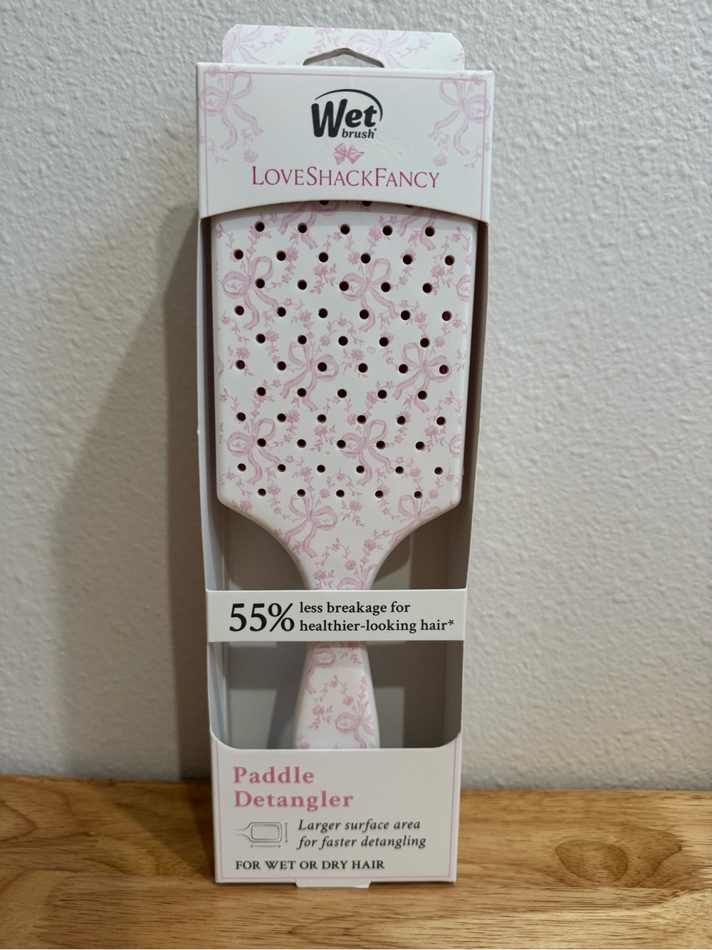 LoveShackFancy x Wet Brush Paddle Detangler Pink Bow Floral Hair Brush NWT